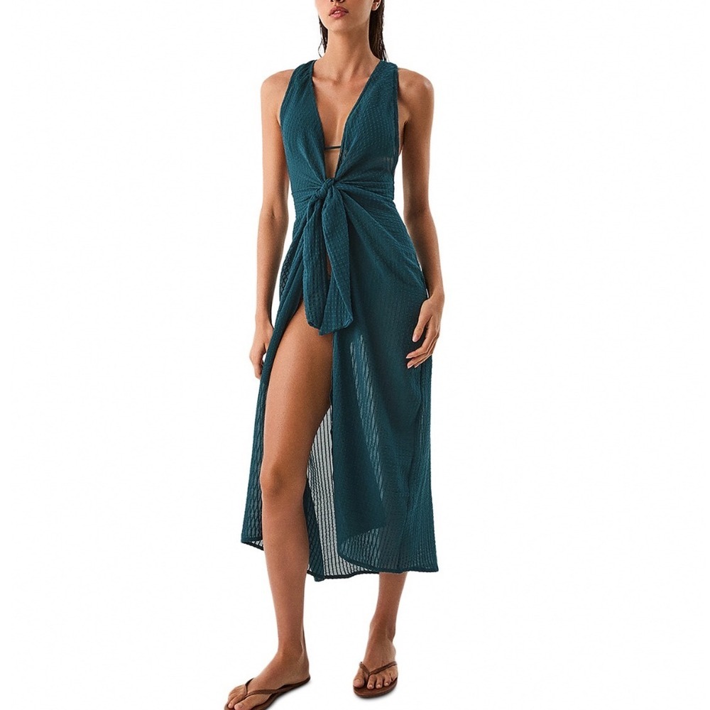 ViX Paula Hermanny Mita Long Cover Up Winward Green Cotton Maxi Dress Size M NWT